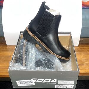 Soda Women's Black Ankle Boots with Tan Stitching